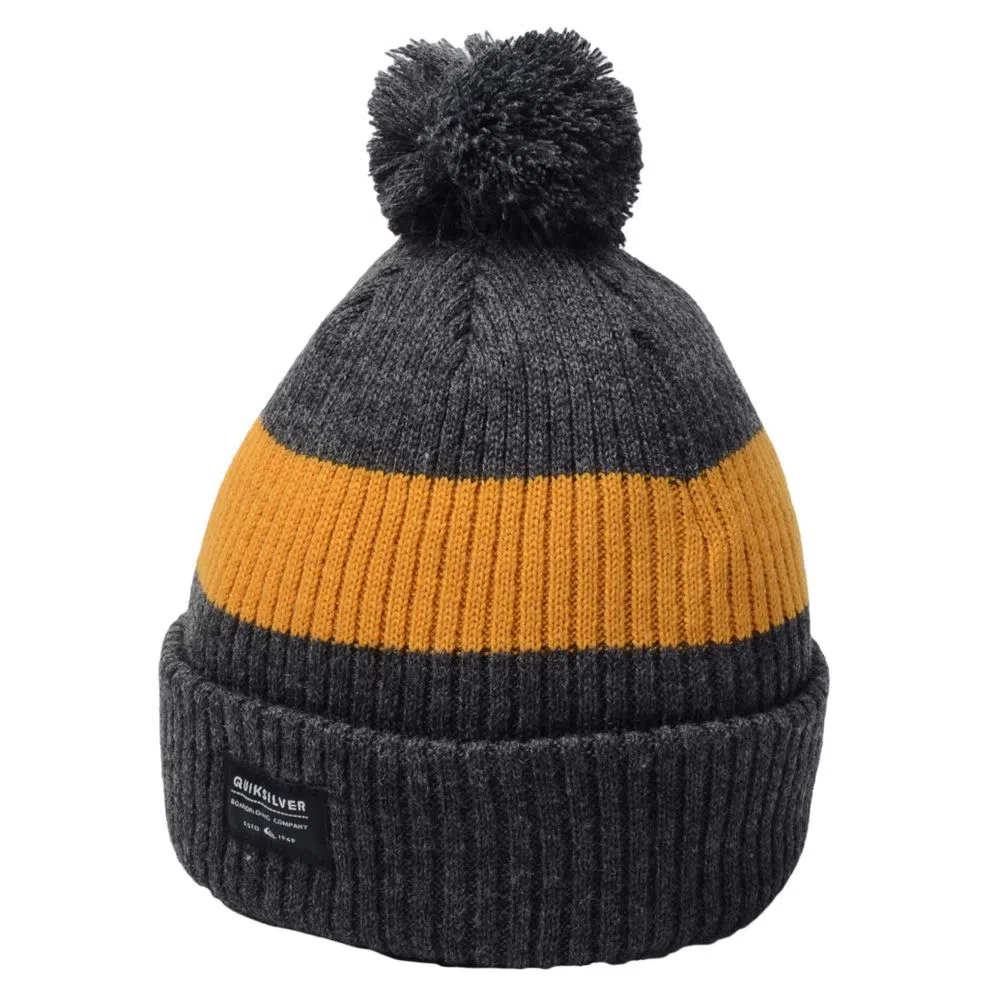 gorro pompom amarelo e cinza